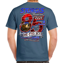 Load image into Gallery viewer, SPECIAL EDITION 2025 Sturgis Motorcycle Rally One Eyed Jack's Saloon Big 85th T-Shirt