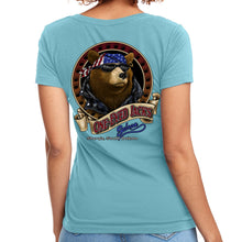Load image into Gallery viewer, Ladies One Eyed Jack's Saloon Cool Bear V-Neck T-Shirt