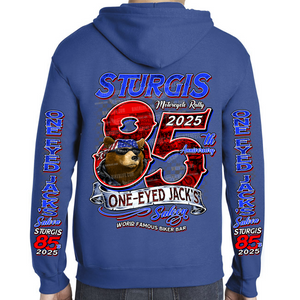 SPECIAL EDITION 2025 Sturgis Motorcycle Rally One Eyed Jack's Saloon Big 85th Zip-up Hoodie