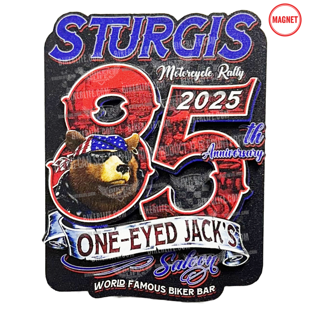 3D Wooden Magnet 2025 Sturgis Motorcycle Rally One Eyed Jack's Saloon Big 85th
