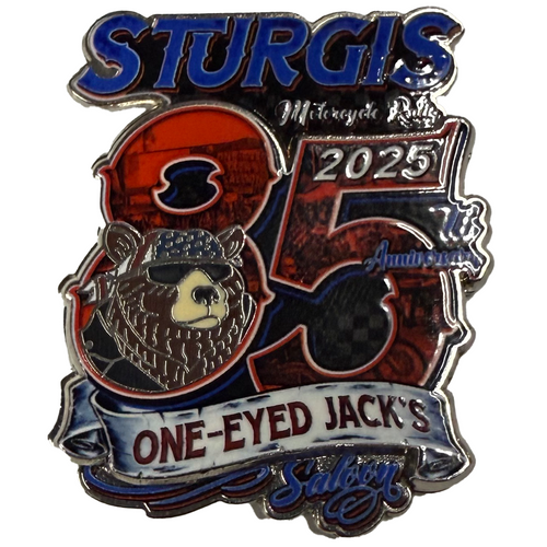 Pin SPECIAL EDITION 2025 Sturgis Motorcycle Rally One Eyed Jack's Saloon Big 85th