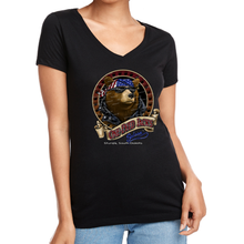 Load image into Gallery viewer, Ladies One Eyed Jack&#39;s Saloon Cool Bear V-Neck T-Shirt