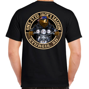 One Eyed Jack's Saloon Badass Biker Bear T-Shirt