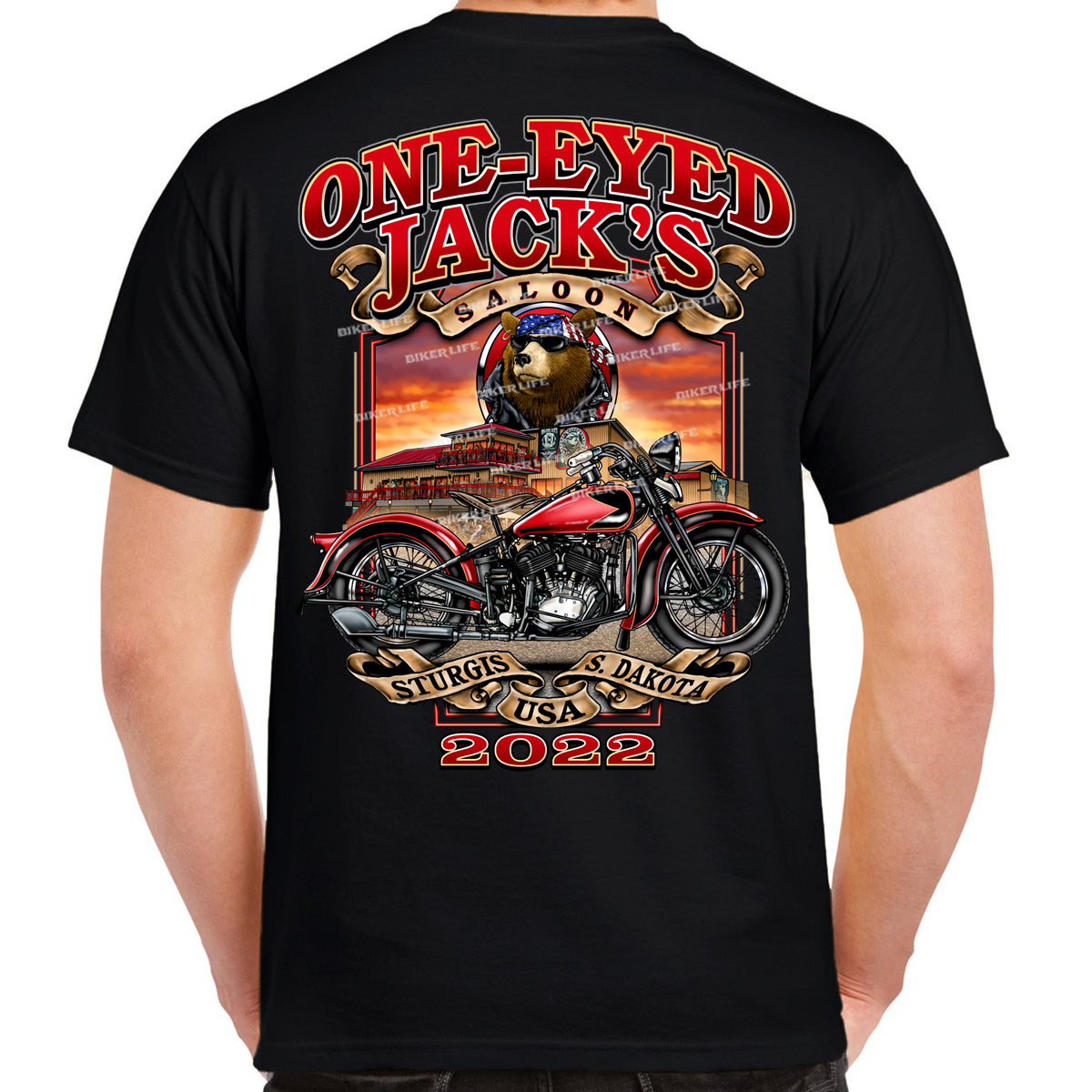 One Eyed Jack's Saloon Red Bike T-Shirt – One Eyed Jacks Saloon